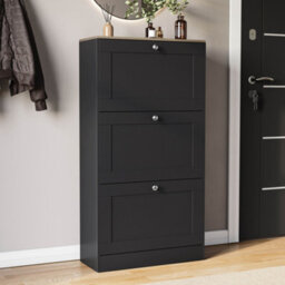 Lassic Vida Designs 2 Drawer Shoe Storage Cabinet For Hallway Shoe Cupboard Organiser Up To Size 10, Black & Oak