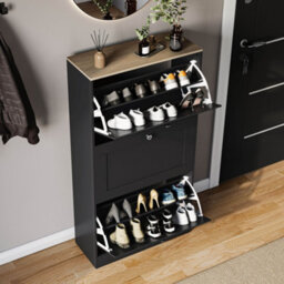 Lassic Vida Designs 2 Drawer Shoe Storage Cabinet For Hallway Shoe Cupboard Organiser Up To Size 10, Black & Oak - thumbnail 3
