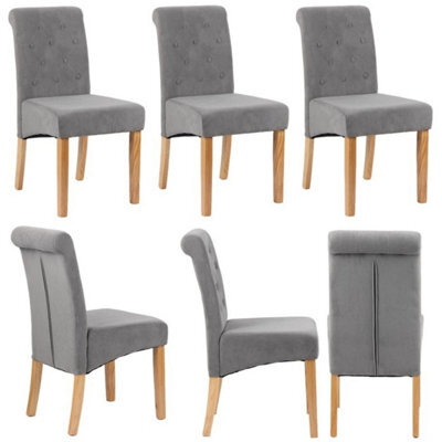Set Of 6 Grey Velvet Scroll Top Dining Chair - Modern Dining Room Furniture - image 1