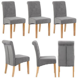 Set Of 6 Grey Velvet Scroll Top Dining Chair - Modern Dining Room Furniture - thumbnail 1