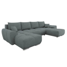 Logo U Shaped Corner Sofa Bed With Storage Reversible Grey Velvet Upholstery Modern Design - thumbnail 2