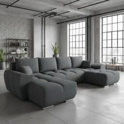 Logo U Shaped Corner Sofa Bed With Storage Reversible Grey Velvet Upholstery Modern Design - thumbnail 1