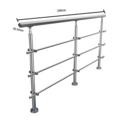 Living And Home 3 Crossbars Silver Floor Mount Stainless Steel Railing Handrail For Slopes And Stairs 240Cm W X 110Cm H - thumbnail 4
