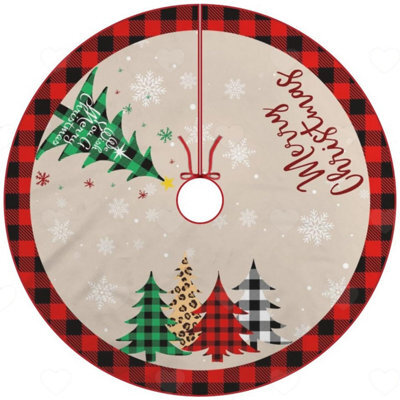 Amorly 48Inch Christmas Tree Skirt, Rustic Red Black Buffalo Plaid Tree Mat Decorative Xmas Base Cover With Snowflake Details For Festive - image 1