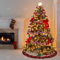 Amorly 48Inch Christmas Tree Skirt, Rustic Red Black Buffalo Plaid Tree Mat Decorative Xmas Base Cover With Snowflake Details For Festive - thumbnail 4
