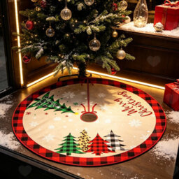 Amorly 48Inch Christmas Tree Skirt, Rustic Red Black Buffalo Plaid Tree Mat Decorative Xmas Base Cover With Snowflake Details For Festive - thumbnail 5