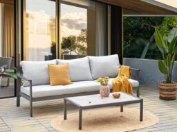 Beliani Garden Sofa 3 Seater Kiato Metal Light Grey - thumbnail 2