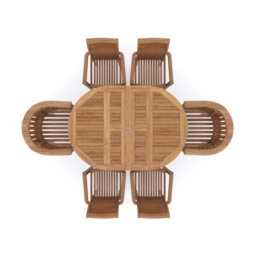 Eterna Valencia Teak Garden Outdoor Dining Table & 6 Seat Chair Set - With Cream Cushions - thumbnail 6