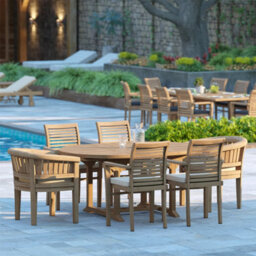 Eterna Valencia Teak Garden Outdoor Dining Table & 6 Seat Chair Set - With Cream Cushions - thumbnail 3