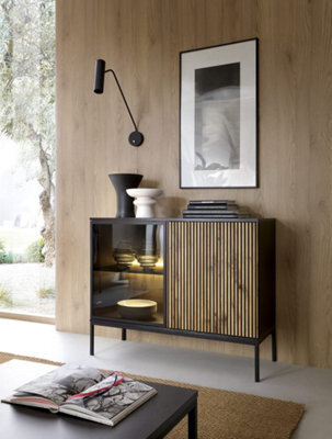 Arte Sento Display Sideboard Cabinet (H)830mm (W)1040mm (D)390mm With Led Lighting - Dark Oak And Black Matt - image 1
