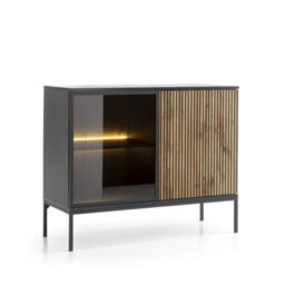 Arte Sento Display Sideboard Cabinet (H)830mm (W)1040mm (D)390mm With Led Lighting - Dark Oak And Black Matt - thumbnail 2