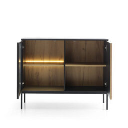 Arte Sento Display Sideboard Cabinet (H)830mm (W)1040mm (D)390mm With Led Lighting - Dark Oak And Black Matt - thumbnail 3
