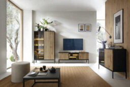 Arte Sento Display Sideboard Cabinet (H)830mm (W)1040mm (D)390mm With Led Lighting - Dark Oak And Black Matt - thumbnail 6