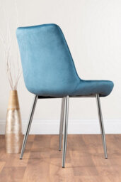 Furniturebox Uk Leonardo White Glass Marble Effect Silver Leg Table & 4 Blue Pesaro Silver Chairs - thumbnail 7