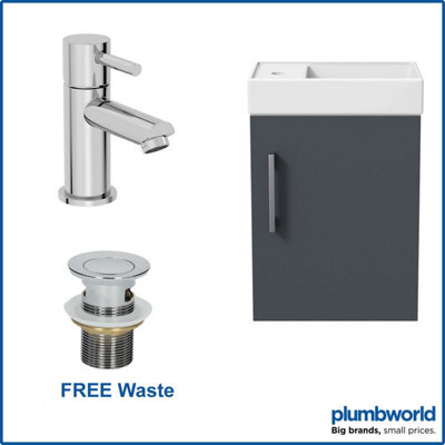 Affine 400mm Bathroom Basin Sink Vanity Unit Wall Hung Grey Round Mixer Tap Free Waste - image 1