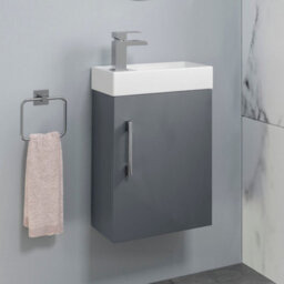Affine 400mm Bathroom Basin Sink Vanity Unit Wall Hung Grey Round Mixer Tap Free Waste - thumbnail 3