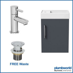 Affine 400mm Bathroom Basin Sink Vanity Unit Wall Hung Grey Round Mixer Tap Free Waste - thumbnail 1