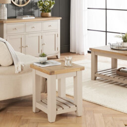 The Furniture Market Cheshire Dove Grey Painted Side Lamp Table With Slatted Shelf - thumbnail 2