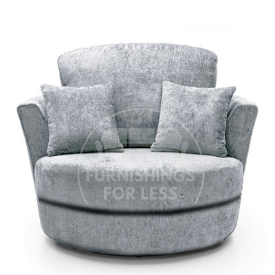 Furnishings For Less UK Monaco Chenille Fabric Swivel Chair 360 Rotation Foam Light Grey