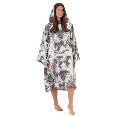 Ohs Extra Long Tie-Dye Print Fleece Hoodie Blanket, Charcoal - Adults - image 1