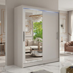 Westa Vi 150 Cm Mirrored Sliding Cashmere Wardrobe Spacious Modern Storage With Shelves Hanging Space And Rgb Led Colorful - thumbnail 1