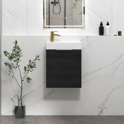 Royal Bathrooms Royal Bathroom Como 400mm Wall Hung Cloakroom Vanity Unit Ceramic Basin Sink 1 Door Cabinet Hale Black With Brushed Brass Handle - image 1