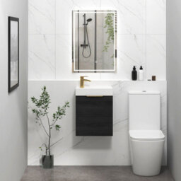 Royal Bathrooms Royal Bathroom Como 400mm Wall Hung Cloakroom Vanity Unit Ceramic Basin Sink 1 Door Cabinet Hale Black With Brushed Brass Handle - thumbnail 4
