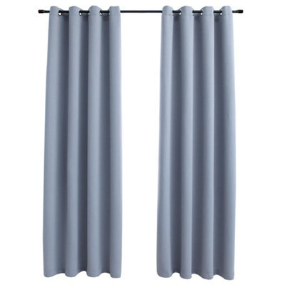 Berkfield Elegant Blackout Curtains With Metal Rings 2 Pcs Grey 140X175 Cm