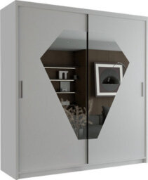 Sliding Wardrobes 4 u LTD Modern Wardrobe With Led Light Double Sliding Door Diamond Mirrored Wardrobe - White 150Cm - thumbnail 2