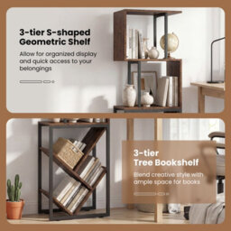 Gainoom 6-Tier Bookshelf Industrial S-Shaped Geometric/tree Bookcase With Open Display Shelves - thumbnail 6