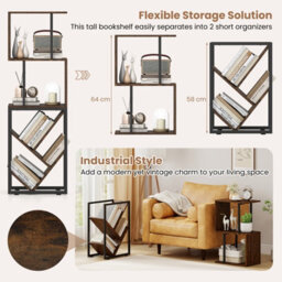 Gainoom 6-Tier Bookshelf Industrial S-Shaped Geometric/tree Bookcase With Open Display Shelves - thumbnail 7