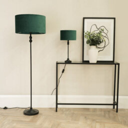 Valuelights Maggie Black Metal Candlestick Floor Lamp With Forest Green Velvet Lamp Shade And Led Bulb - thumbnail 4