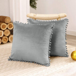 Deconovo 2 Pack Pom Pom Red Crushed Velvet Cushion Covers, Large Throw Pillowcases With Invisible Zipper, 60Cm X 60Cm - thumbnail 1