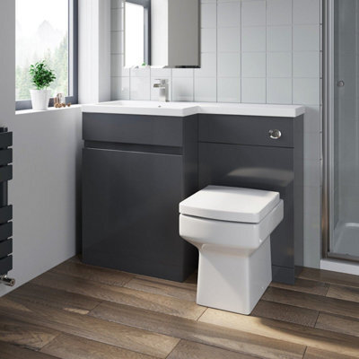 Affine Bathroom Vanity Unit Basin Sink 1100mm Toilet Combined Furniture Left Hand Grey - image 1