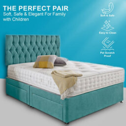 Dining Tables Beirut Matching Headboard Divan Set, 2 Drawer On Same Side With Sprung 1500 Comfort Mattress - Plush Velvet Duck Egg - Double - thumbnail 2