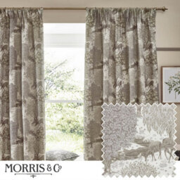 Morris & Co Brook Woodland Jacquard Room Darkening Pencil Pleat Curtain Pair Linen (W)117Cm X (D)183Cm