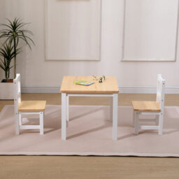 Furniturehmd Kids Table And Chair Set, Nursery Sets,solid Pine Wood,white And Natural Color - thumbnail 2