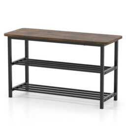 Brown 3 Tier Shoe Storage Bench 80Cm Metal Slat Shelves