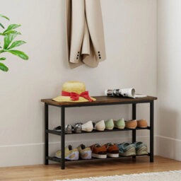 Brown 3 Tier Shoe Storage Bench 80Cm Metal Slat Shelves - thumbnail 4