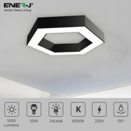 Ener-J Hexaglow Hollow Hexagon Led Light 50W Cct Adjustable Hanging Ceiling Fixture Black 600mm - thumbnail 2