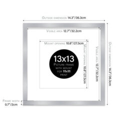 "13X13"" Silver Picture Frame - 13X13"" Square Frame With 11X11"" Mount For 13X13""/11X11"" Pictures Moderrn Style Thin Edge, 1 Pack" - thumbnail 2