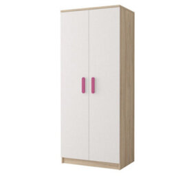 Arte Smyk Iii 06 White Front Oak Sonoma Carcass Hinged Wardrobe 800mm H1930mm D500mm With Playful Pink Handles