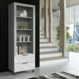 Furneo Display Cabinet Grey White High Gloss Matt Modern Storage Cupboard White Led Lights Enzo 18 - thumbnail 2