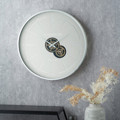 Pacific Lifestyle Ivory And Silver Wood Working Cog Wall Clock - image 1