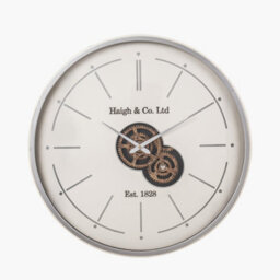 Pacific Lifestyle Ivory And Silver Wood Working Cog Wall Clock - thumbnail 3