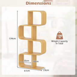 S-Shape 4-Tier Bookcase Bamboo Storage Shelf With Open Cubes Natural - thumbnail 2