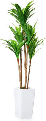 Artificial Plant 4.8Ft Faux Dracaena Tree, Fake Potted Yucca Tree With Wood Trunk & White Tall Planter - image 1