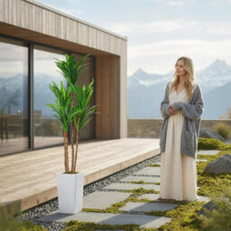Artificial Plant 4.8Ft Faux Dracaena Tree, Fake Potted Yucca Tree With Wood Trunk & White Tall Planter - thumbnail 7
