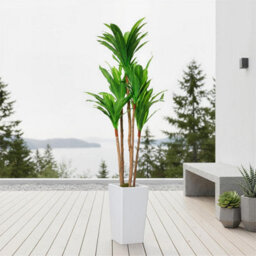 Artificial Plant 4.8Ft Faux Dracaena Tree, Fake Potted Yucca Tree With Wood Trunk & White Tall Planter - thumbnail 2