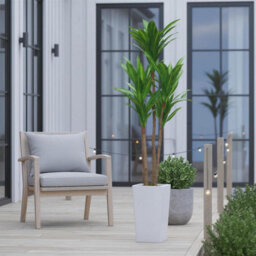 Artificial Plant 4.8Ft Faux Dracaena Tree, Fake Potted Yucca Tree With Wood Trunk & White Tall Planter - thumbnail 5